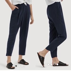 Kit and Ace Navy Silk Blend Pleated Relaxed Fit Trousers Pants Size 2